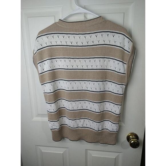 Carriage Court Classics Woman L* Sweater Short Sleeve Brown White Striped... - Picture 7 of 7